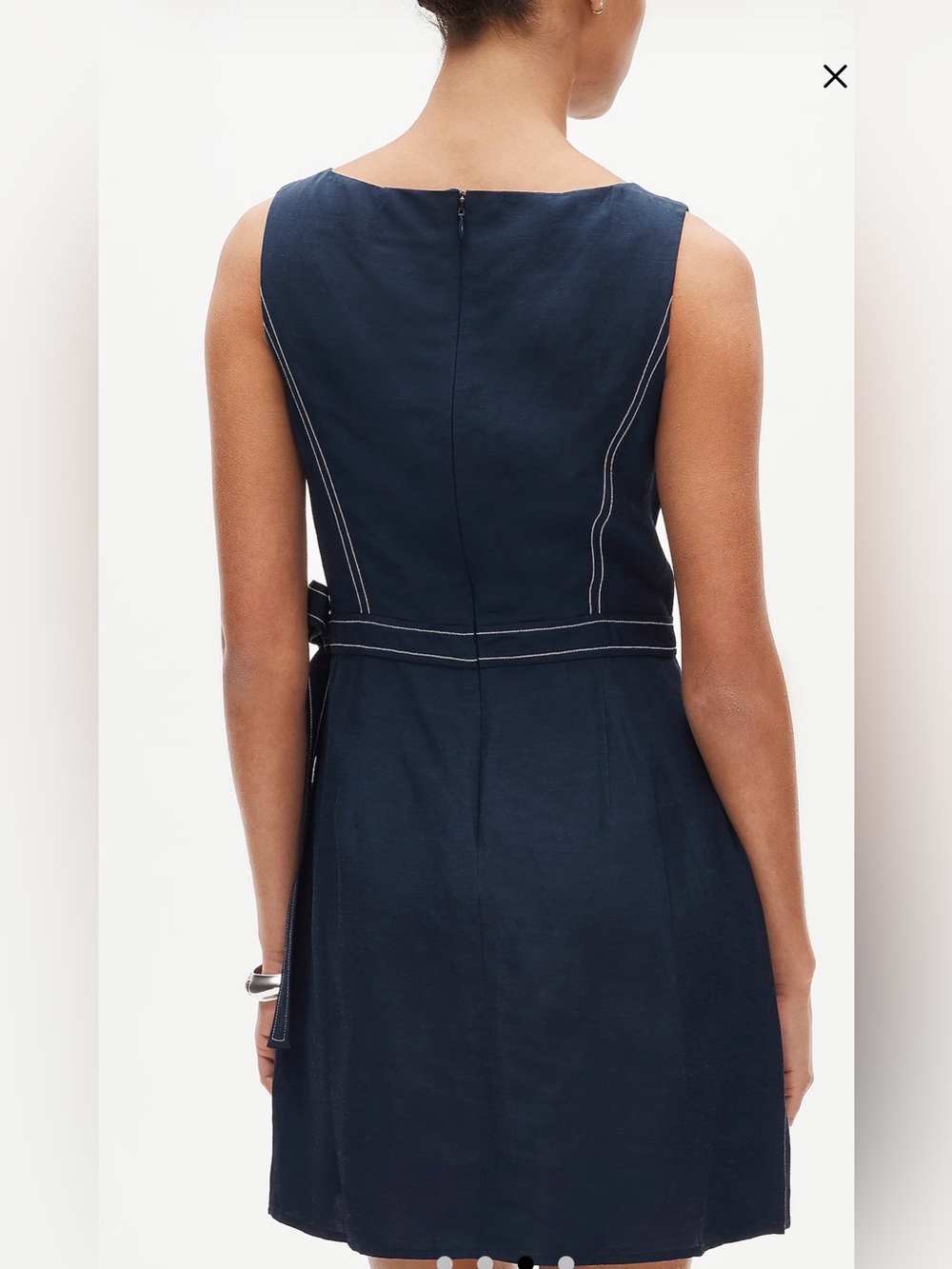 J. Crew Navy Sleeveless Pleated Tie-Waist Mini Dress - Picture 3 of 7